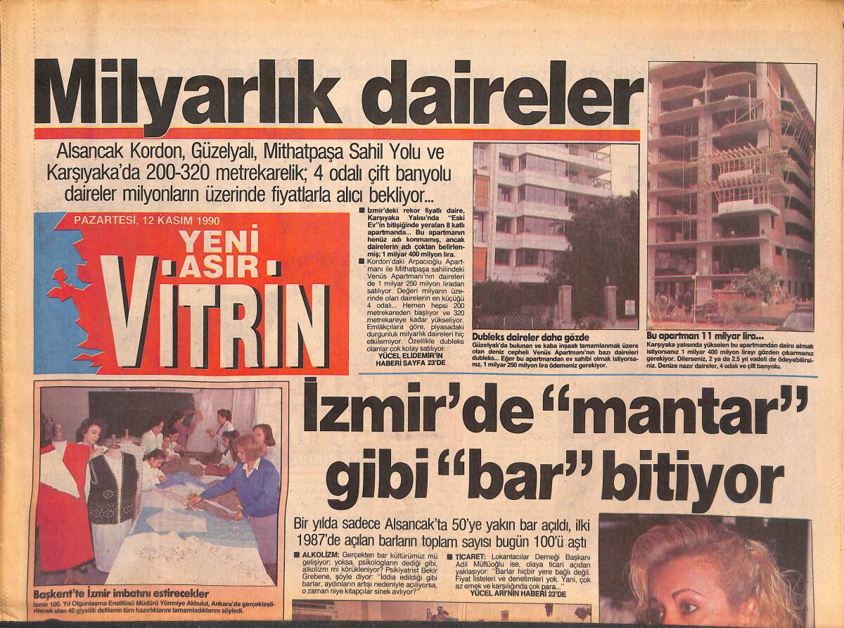 Yeni Asır Gazetesi Vitrin Eki 12 Kasım 1990 - Bir Yılda Alsancak'ta 50'ye Yakın Bar Açıldı GZ135013 - 1