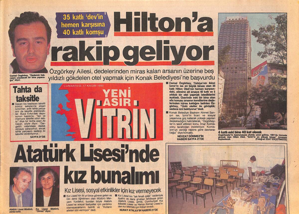 Yeni Asır Gazetesi Vitrin Eki 17 Kasım 1990 - Atatürk Lisesi'nde Kız Bunalımı - Hilton'a Rakip Geliyor GZ135003 - 1
