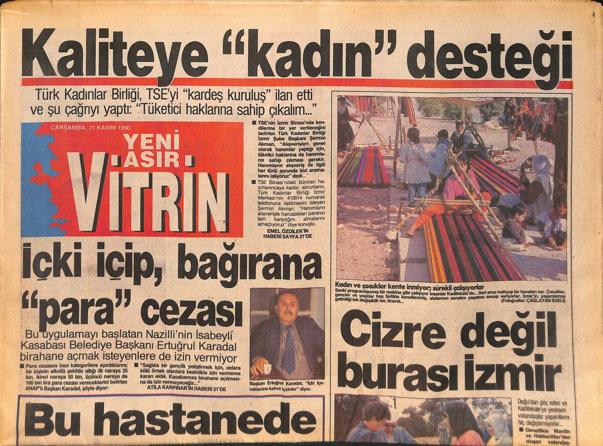 Yeni Asır Gazetesi Vitrin Eki 21 Kasım 1990 - Kartal'da Şok Metin Yok - İçki İçip Bağırana Para Cezası GZ134036 - 1