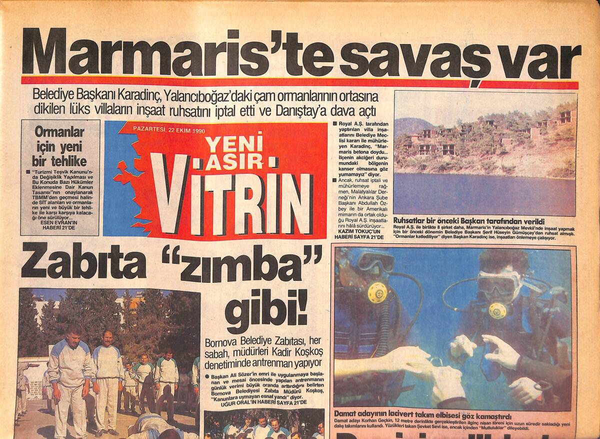 Yeni Asır Gazetesi Vitrin Eki 22 Ekim 1990 - Marmaris'te Savaş Var - Gol Göztepe'nin İşi GZ135047 - 1