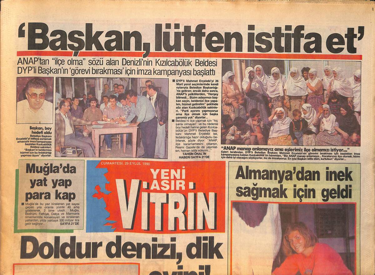 Yeni Asır Gazetesi Vitrin Eki 29 Eylül 1990 - DYP'li Başkanın Görevi Bırakması İçin İmza Toplanıyor - Zirvede Ağır Mesai GZ134792 - 1