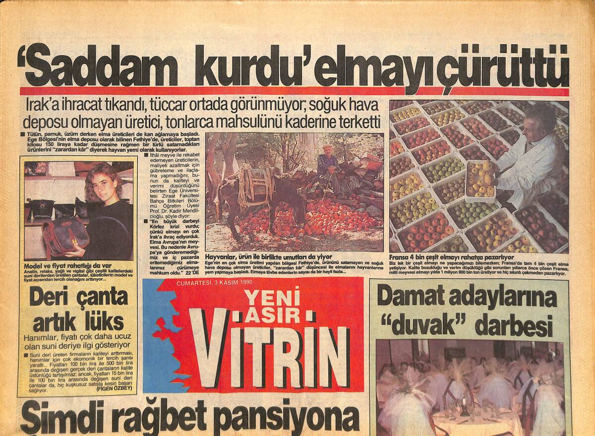 Yeni Asır Gazetesi Vitrin Eki 3 Kasım 1990 - Karşıyaka'ya Açık Çek - Cim-Bom'a Doping - Saddam Kurdu, Elmayı Çürüttü GZ134269 - 1