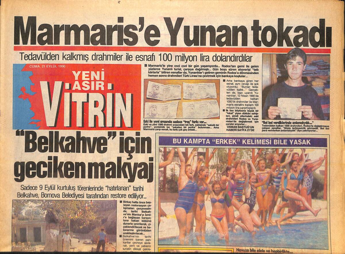 Yeni Asır Vitrin Gazetesi 21 Eylül 1990 - Marmaris'e Yunan Tokadı! - İnter Maçında 16 Kişi Yaralandı! GZ136910 - 1