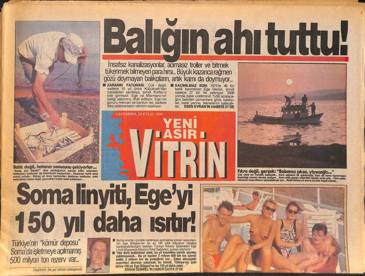 Yeni Asır Vitrin Gazetesi 26 Eylül 1990 - Soma Linyiti, Ege'yi 150 Yıl Daha Isıtır! - Futbolda Orman Yasası GZ136498 - 1