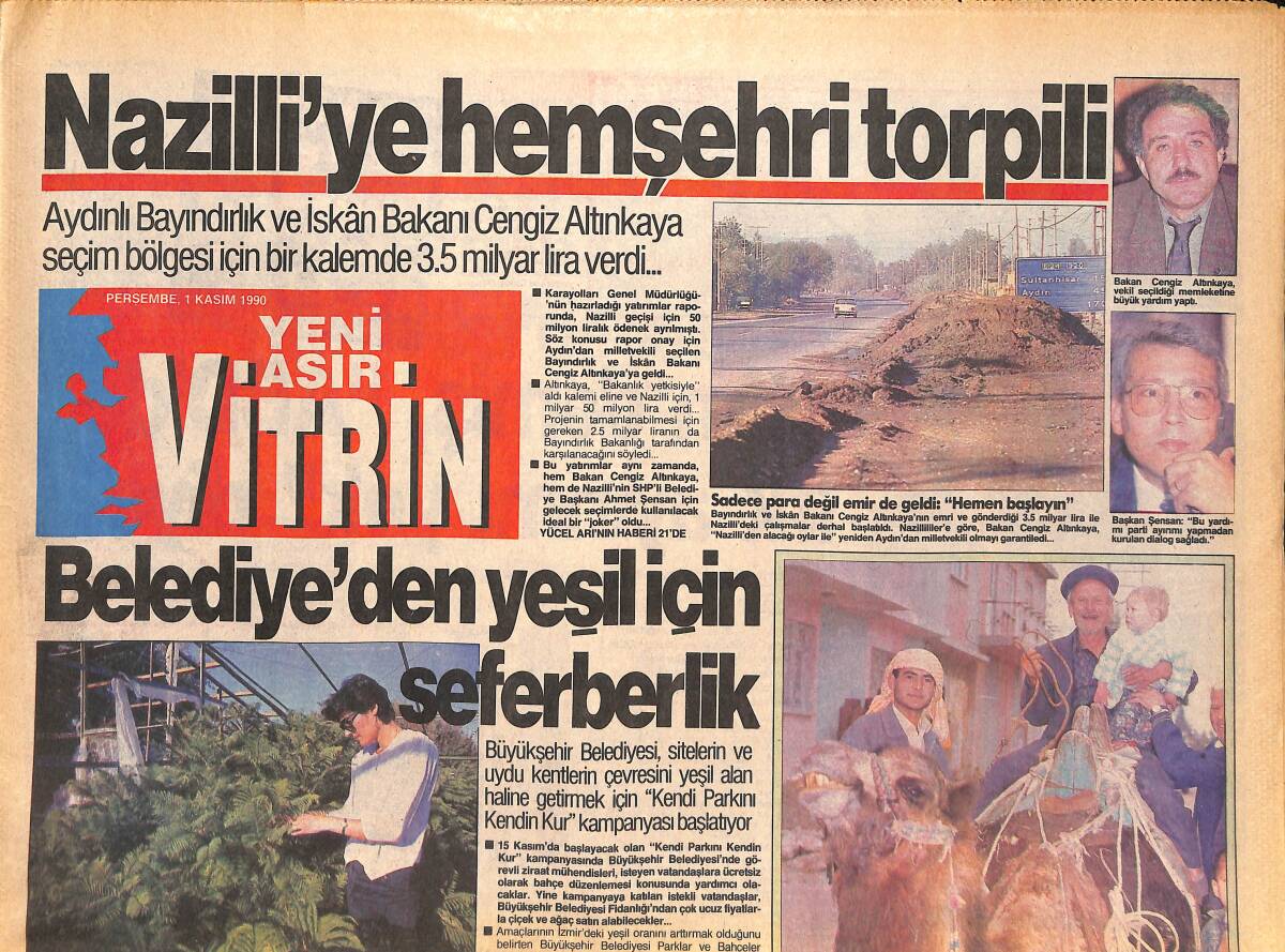Yeni Asır Vitrin Gazetesi 1 Kasım 1990 - Nazilli'ye Hemşehri Torpili - Nilüfer, Hülya Sözer, Nilüfer Öz Afiş GZ136565 - 1