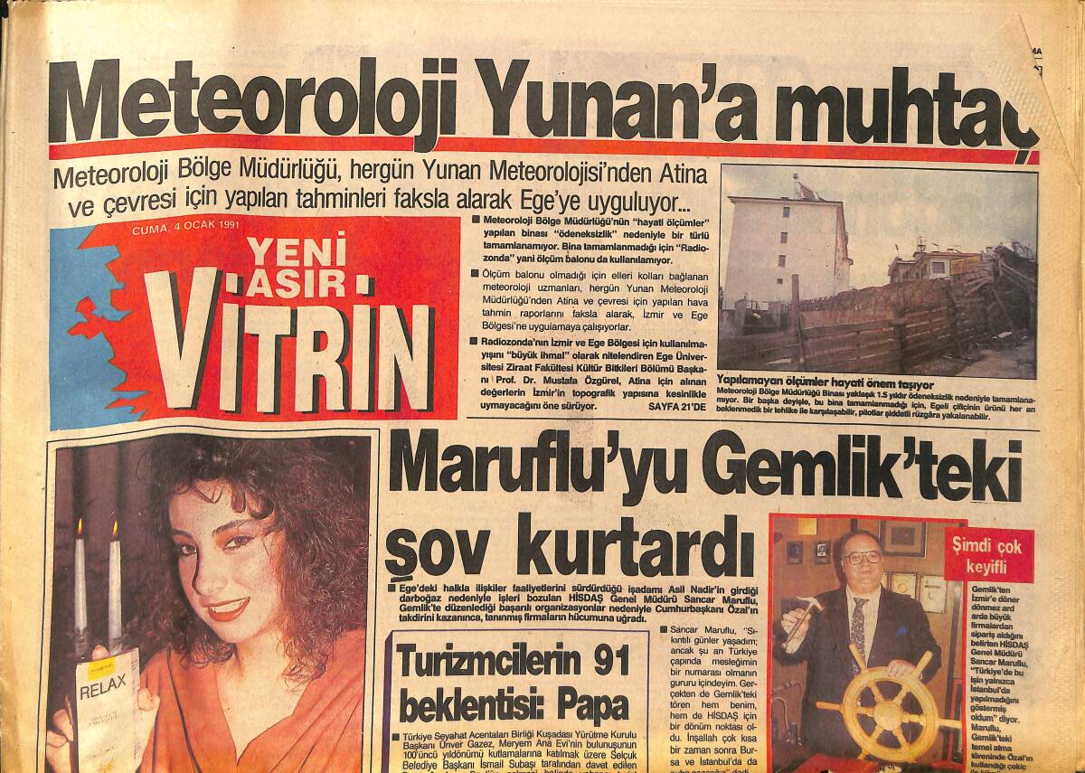 Yeni Asır Vitrin Gazetesi 4 Ocak 1991 - Madonna Sanki Holding Gibiydi - Meteoroloji Yunan'a Muhtaç GZ153764 - 1