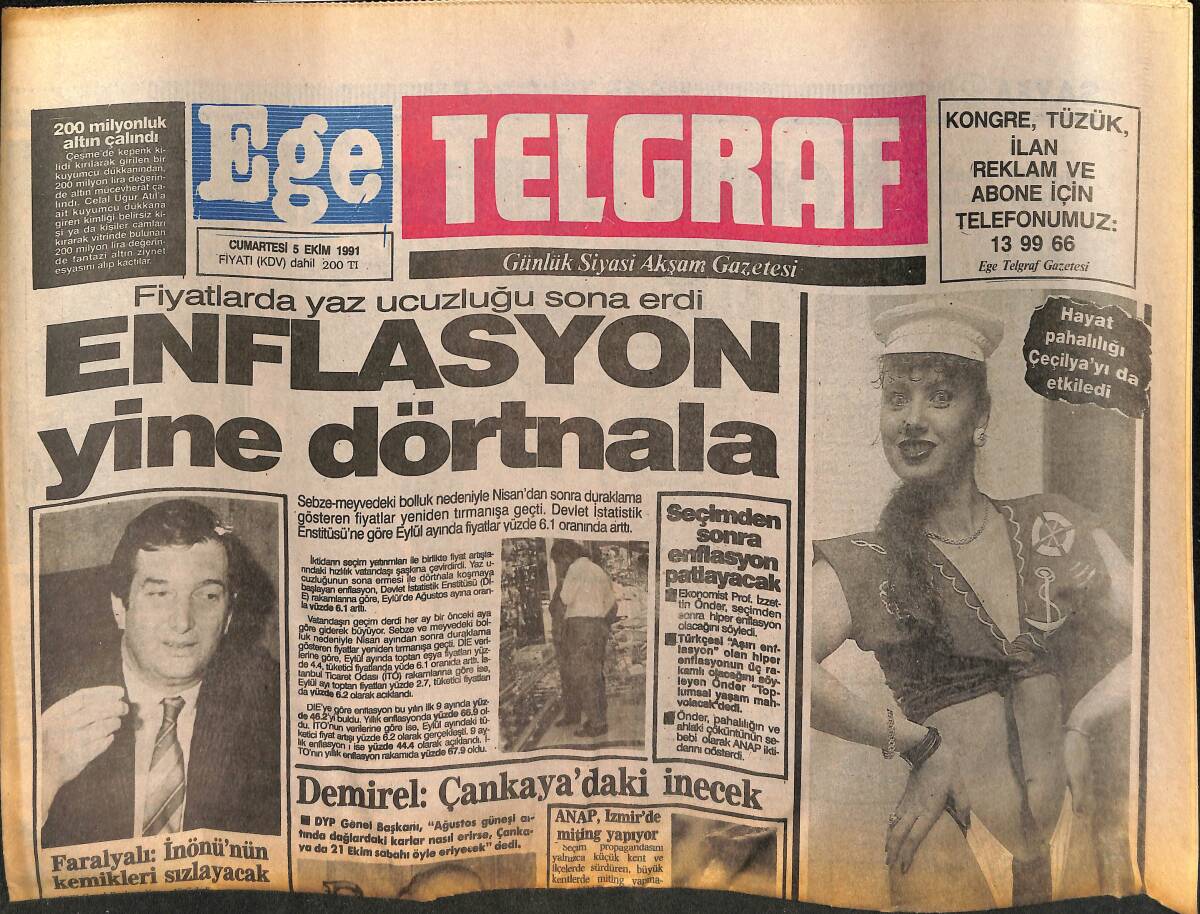 Yeni Asır Vitrin Gazetesi 5 Ekim 1990 - Hayat Pahalılığı Çeçilya'yı Da Etkiledi - Havuz Kızı Seren Serengil GZ153771 - 1