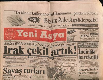 Yeni Asya Gazetesi 1 Aralık 1990 - Saddam , BMnin Savaş Kararı na Boyun Eğmeyeceğini Tekrarladı GZ62981 - 1