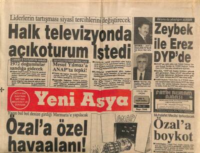 Yeni Asya Gazetesi 1 Eylül 1991 - Özala Özel Havaalanı GZ104322 - 1