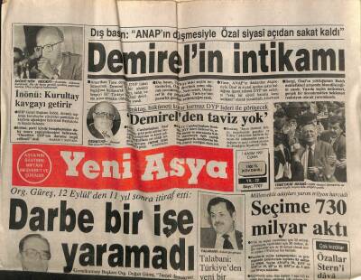 Yeni Asya Gazetesi 1 Kasım 1991 - Demirelin İntikamı GZ104295 - 1