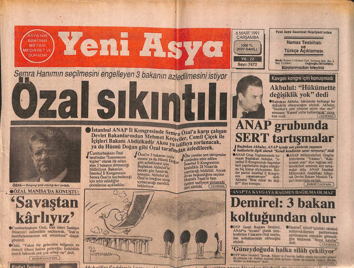 Yeni Asya Gazetesi 6 Mart 1991 - Anap Grubunda Sert Tartışmalar - Irak Elindeki Esirleri Bıraktı GZ153362 - 1