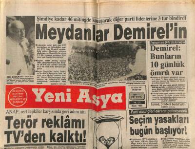 Yeni Asya Gazetesi 10 Ekim 1991 - Meydanlar Demirelin GZ104283 - 1