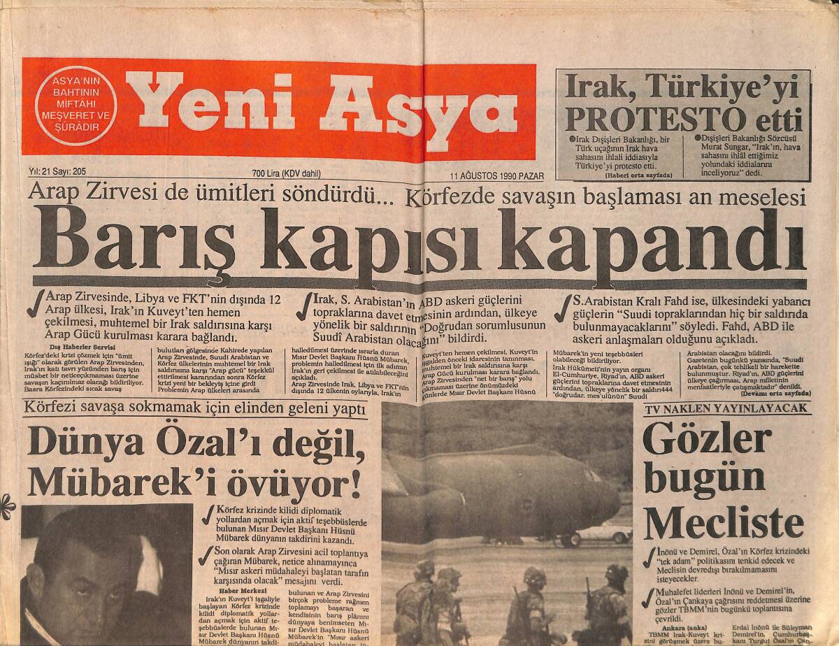 Yeni Asya Gazetesi 11 Ağustos 1990 - Saddam'a Red - Altın Bir Haftada 20 Dolar Yükseldi - Irak Türkiye'yi Protesto Etti GZ159160 - 1