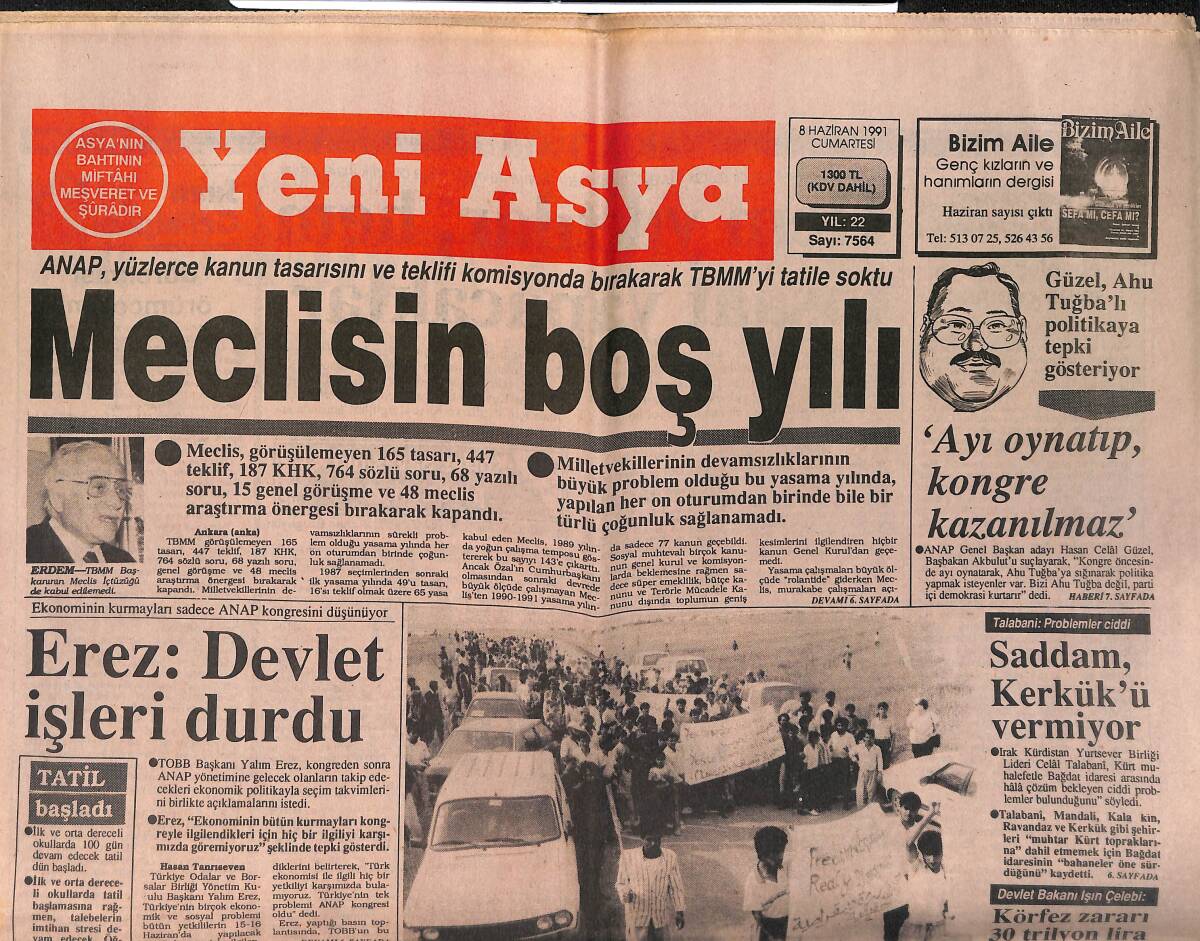 Yeni Asya Gazetesi 8 Haziran 1991 - Tarihi Sepetçiler Kasrı Yabancı Basına Verildi - Saddam, Kerkük'ü Vermiyor GZ153359 - 1
