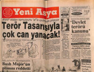 Yeni Asya Gazetesi 12 Nisan 1991 - Terör Tasarısıyla Çok Can Yanacak GZ56226 - 1
