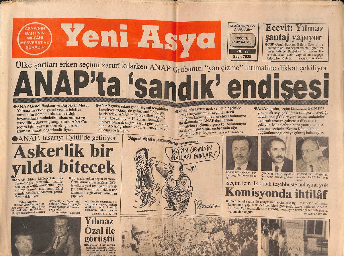 Yeni Asya Gazetesi 14 Ağustos 1991 - Koç Hocalara Dil Uzattı - Halit Refiğ: Atatürk'ün Tabu Olacak Bir Tarafı Yok GZ147213 - 1