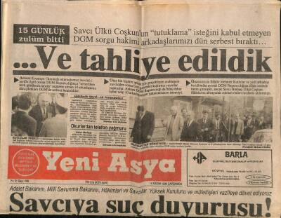 Yeni Asya Gazetesi 14 Kasım 1990 - Savcı Aygen Toprağa Verildi GZ87419 - 1