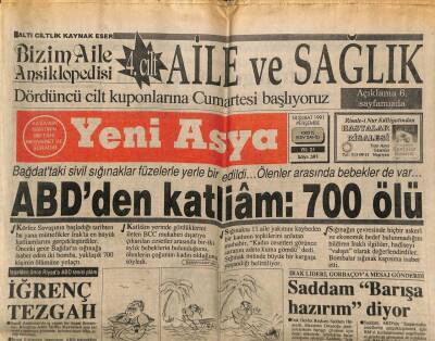 Yeni Asya Gazetesi 14 Şubat 1991 - ABDden Katliam,700 Ölü GZ104302 - 1