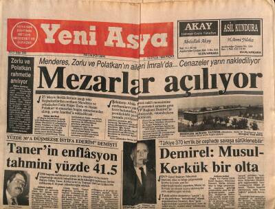 Yeni Asya Gazetesi 16 Eylül 1990 - Menderes , Zorlu Ve Polatkanın Aileleri İmralıda... GZ87507 - 1