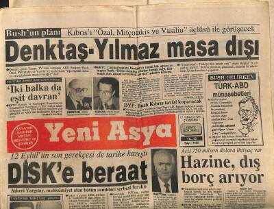 Yeni Asya Gazetesi 17 Temmuz 1991 - Denktaş Yılmaz Masa Dışı GZ104396 - 1