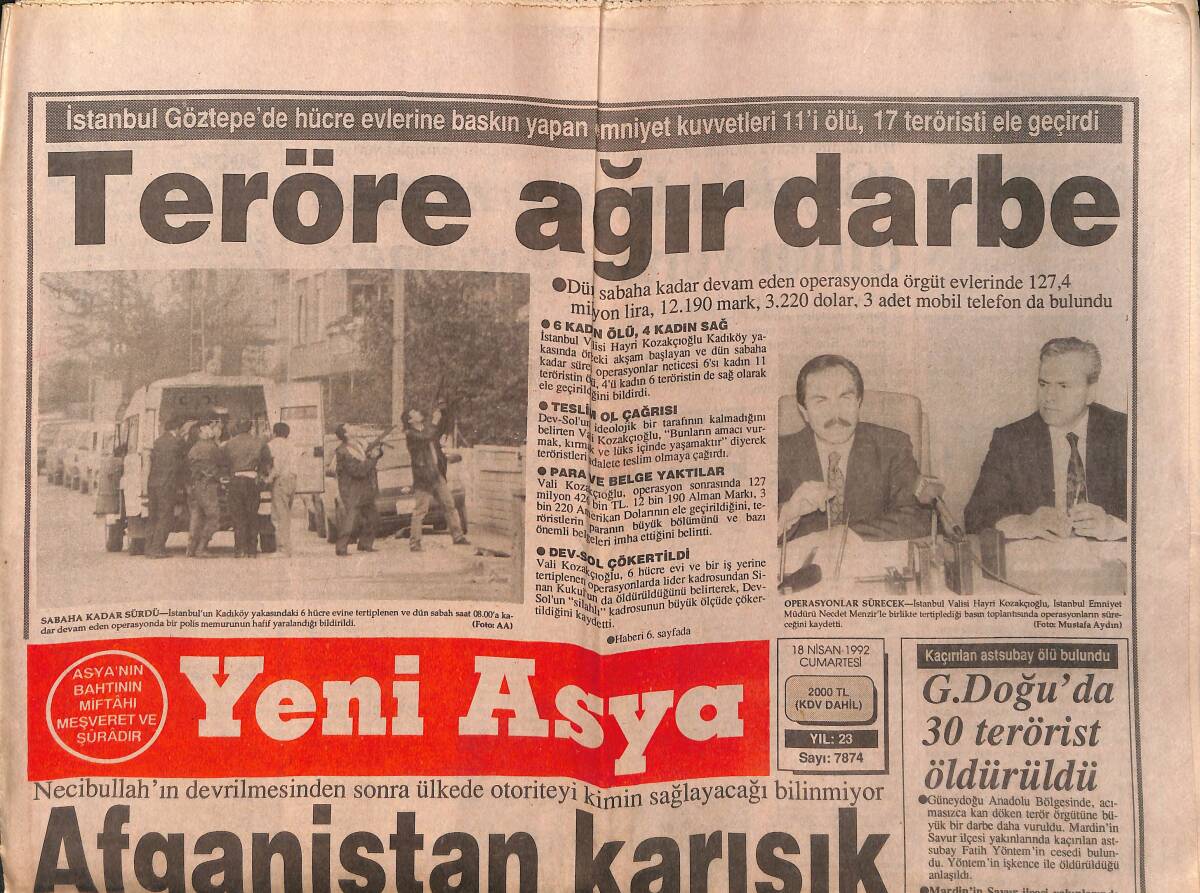 Yeni Asya Gazetesi 18 Nisan 1992 - Afganistan Karışık - İnönü'den Özal'a Sitem - Necibullah BM'nin Elinde GZ153308 - 1