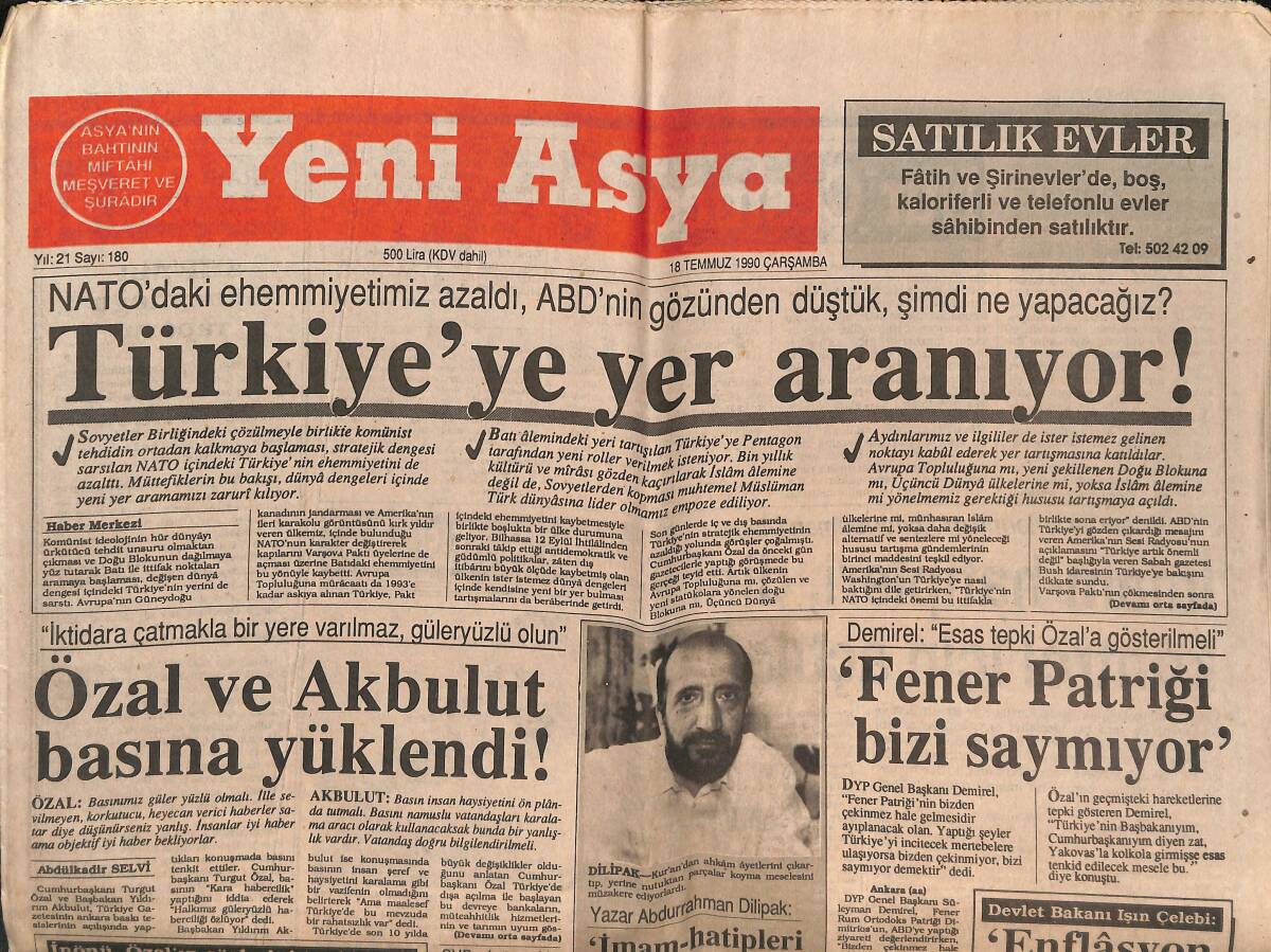 Yeni Asya Gazetesi 18 Temmuz 1990 - Cem Karaca: Said Nursi Değerli Bir Din Adamıdır - Galatasaray'dan Merhaba GZ147204 - 1
