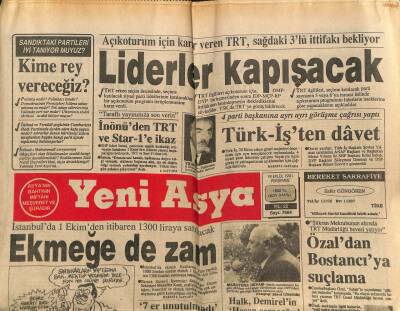 Yeni Asya Gazetesi 19 Eylül 1991 - Ekmeğe de Zam GZ104343 - 1