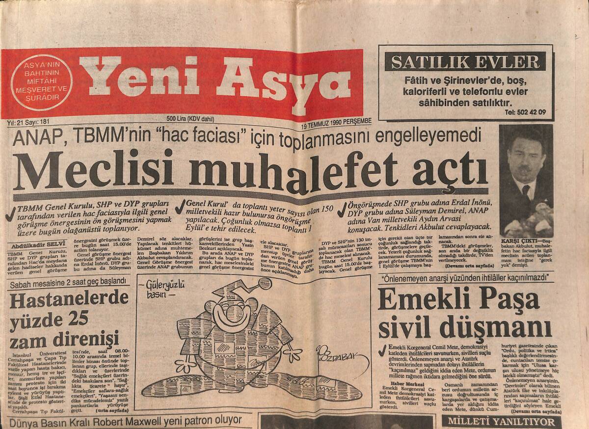 Yeni Asya Gazetesi 19 Temmuz 1990 - Simavi Hürriyeti Yahudi'ye Satıyor - İmam-Hatiplere ABD Takibi GZ147205 - 1