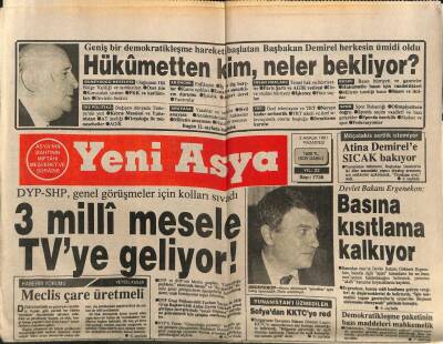 Yeni Asya Gazetesi 2 Aralık 1991 - DYP-SHP 3 Milli Mesele TVye Geliyor GZ104386 - 1