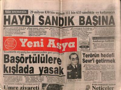 Yeni Asya Gazetesi 20 Ekim 1991 - Başörtülülere Kışlada Yasak GZ56109 - 1