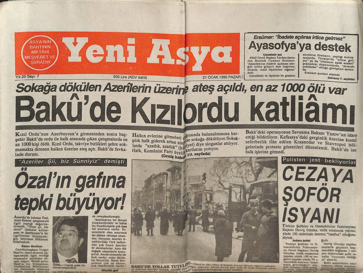 Yeni Asya Gazetesi 21 Ocak 1990 - Özal'ın Gafına Tepki Büyüyor - Yılmaz Güney'e Yasak Kalktı GZ147194 - 1