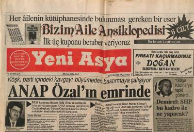 Yeni Asya Gazetesi 22 Ekim 1990 - Anap Özalın Emrinde, Hükümetin Zor Haftası GZ104371 - 1
