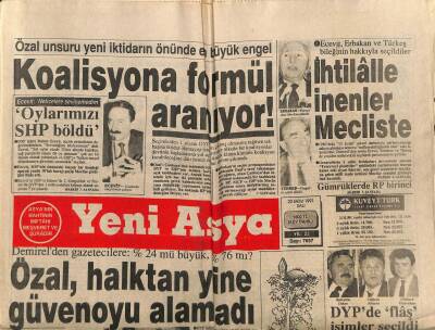 Yeni Asya Gazetesi 22 Ekim 1991 - Koalisyona Formül Aranıyor GZ104320 - 1