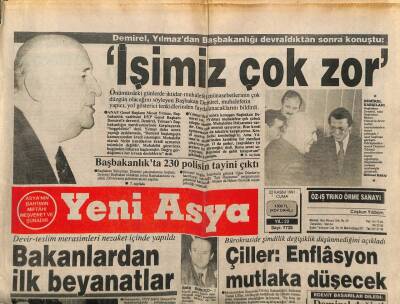 Yeni Asya Gazetesi 22 Kasım 1991 - Demirel İşimiz Çok Zor GZ104373 - 1