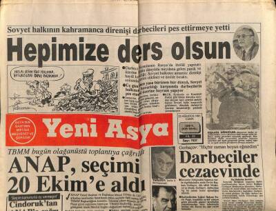 Yeni Asya Gazetesi 23 Ağustos 1991 - Anap Seçimi 20 Ekime Aldı, Darbeciler Cezaevinde GZ104255 - 1