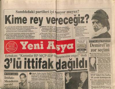 Yeni Asya Gazetesi 23 Eylül 1991 - 3lü İttifak Dağıtıldı GZ104361 - 1
