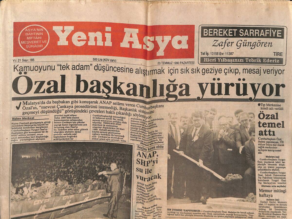 Yeni Asya Gazetesi 23 Temmuz 1990 - Fenerbahçe'de Yine Kavga Var - Özal Başkanlığa Yürüyor GZ147203 - 1