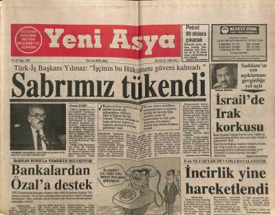 Yeni Asya Gazetesi 25 Eylül 1990 - Saddam İsrailde Irak Korkusu GZ104393 - 1