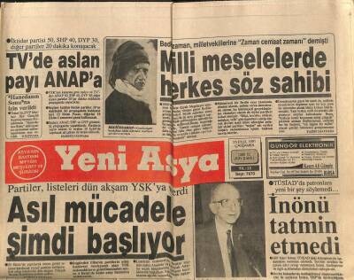 Yeni Asya Gazetesi 25 Eylül 1991 - Asıl Mücadele Şimdi Başlıyor GZ104360 - 1