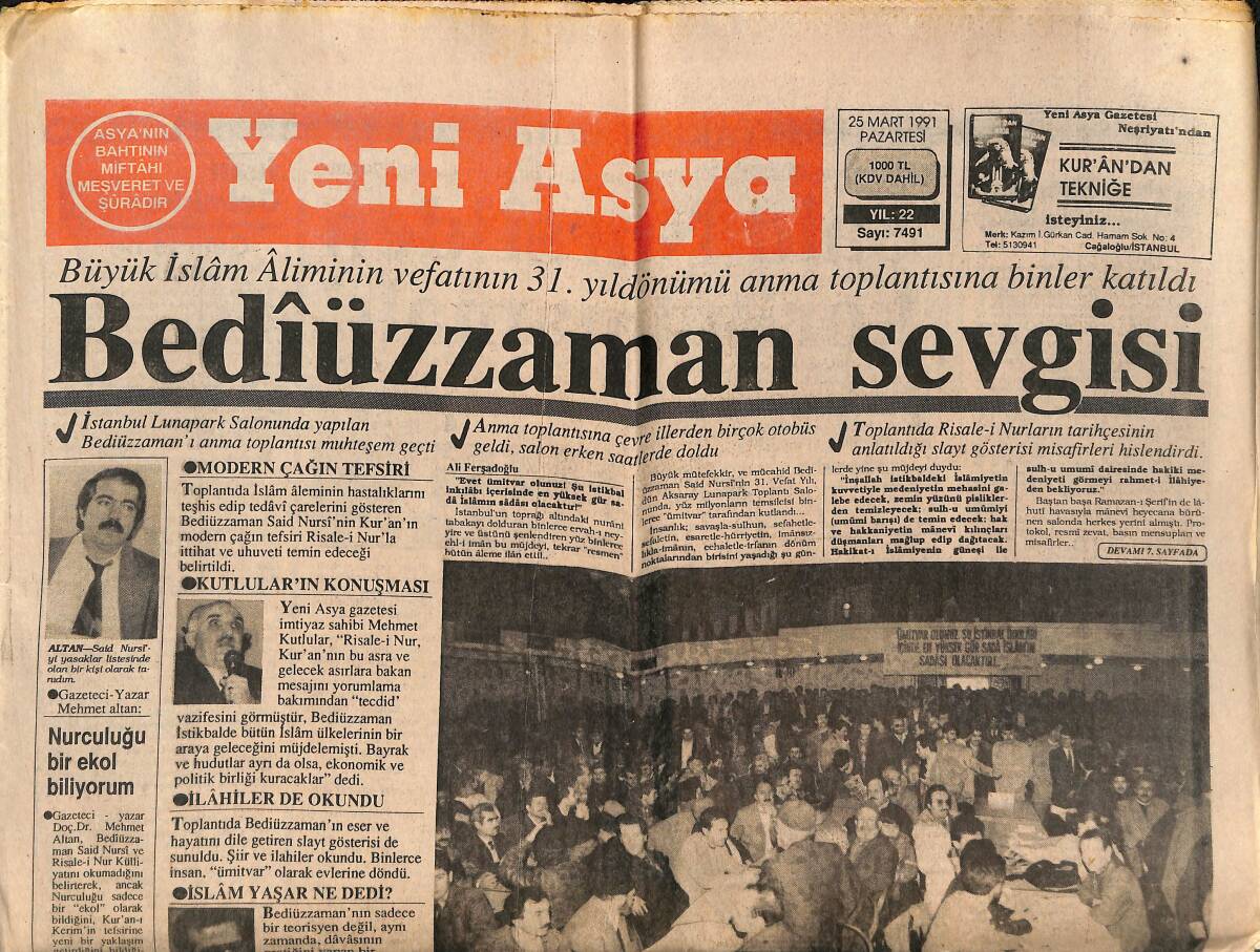Yeni Asya Gazetesi 25 Mart 1991 - Bediüzzaman Sevgisi - Özal'dan Bush'a: Yardım İstiyoruz GZ147197 - 1