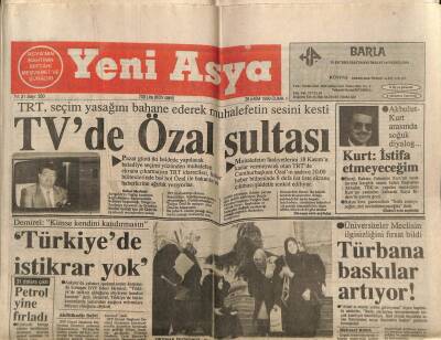 Yeni Asya Gazetesi 26 Ekim 1990 - Türbana Baskılar Artıyor, Müslüman Katliamı GZ104381 - 1