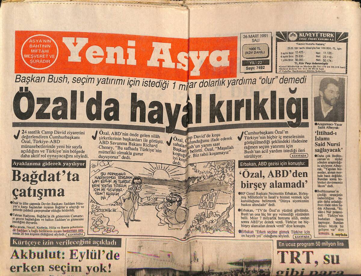 Yeni Asya Gazetesi 26 Mart 1991 - Bağdat'ta Çatışma - Zirve Beşiktaş Ve Galatasaray'a Kaldı GZ147196 - 1