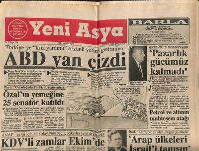 Yeni Asya Gazetesi 28 Eylül 1990 - ABD Yan Çizdi GZ104270 - 1