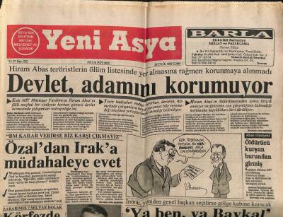 Yeni Asya Gazetesi 28 Eylül 1990 - Özaldan Iraka Müdahaleye Evet GZ104274 - 1