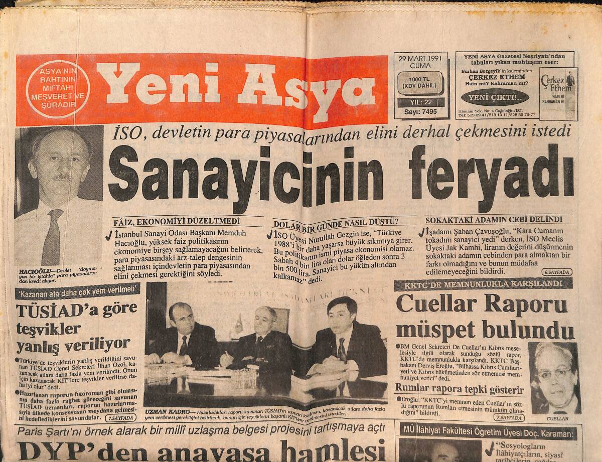 Yeni Asya Gazetesi 29 Mart 1991 - Talabani 32. Gün'de - Said Nursi İstibat Devrinde Köprü Oldu GZ147210 - 1
