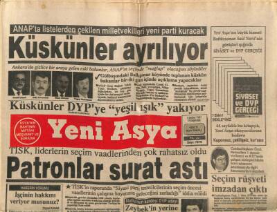 Yeni Asya Gazetesi 3 Ekim 1991 - Patronlar Surat Astı GZ104318 - 1