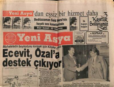 Yeni Asya Gazetesi 3 Haziran 1991 - Ecevit Özala Destek Çıkıyor GZ61489 - 1