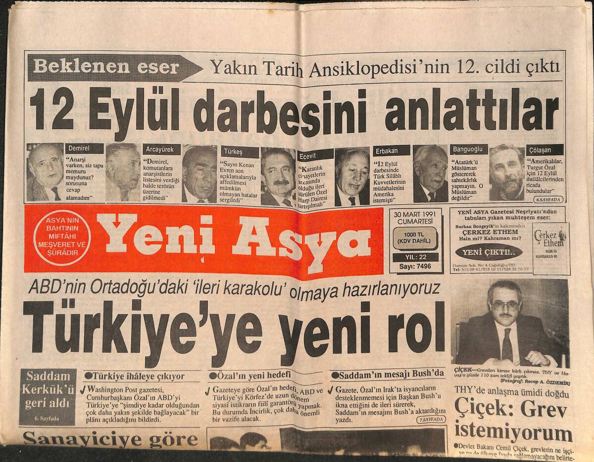 Yeni Asya Gazetesi 30 Mart 1991 - ABD'nin Ortadoğu'daki İleri Karakolu Olmaya Hazırlanıyoruz GZ147152 - 1