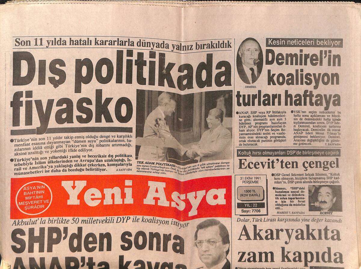 Yeni Asya Gazetesi 31 Ekim 1991 - Deniz Baykal'a Tepkiler Sertleşti - Denizer Suçlu Arıyor GZ153316 - 1