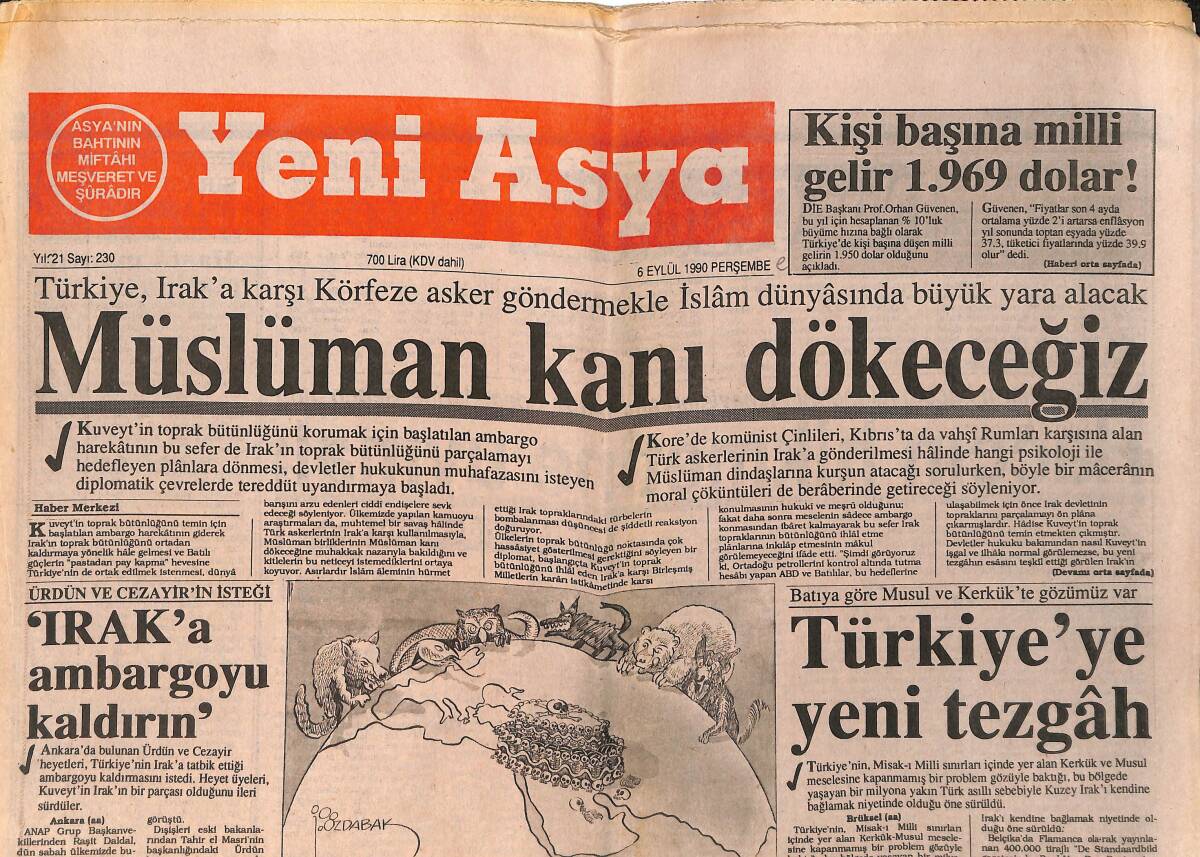 Yeni Asya Gazetesi 6 Eylül 1990 - İncirlik'te Büyük Telaş - Ermeniler Hükümete Teşekkür Etti GZ153247 - 1